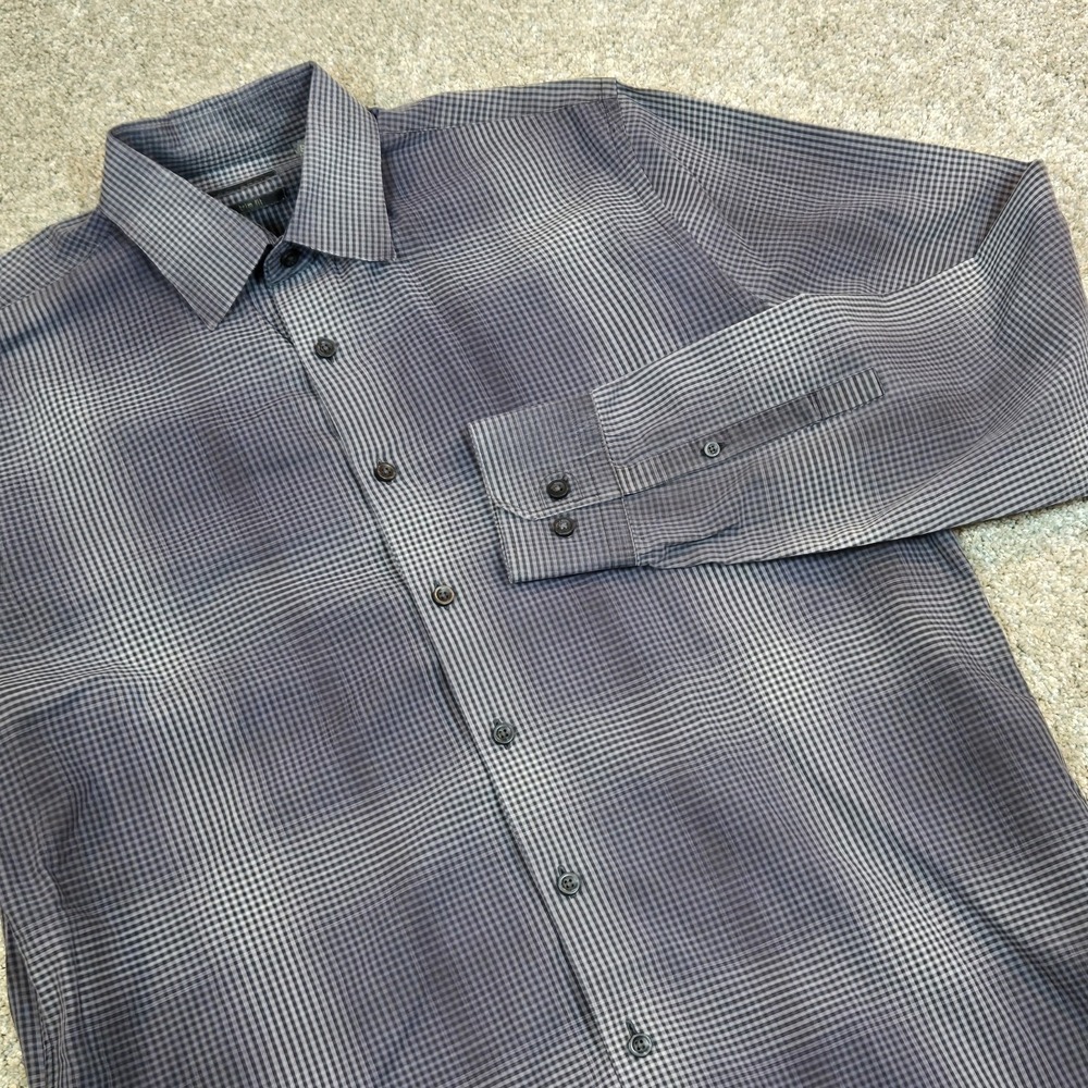 Calibrate Trim Fit Blue White Checkered Mens L Tall Button down long sleeve